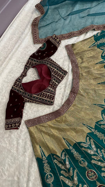 Green x Maroon Premium Lehenga