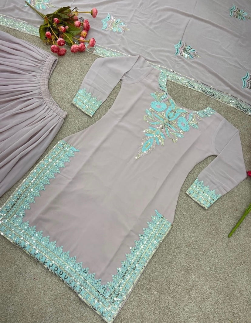 Jazmiraa Light Pink x Sky Blue Pallazo Suit