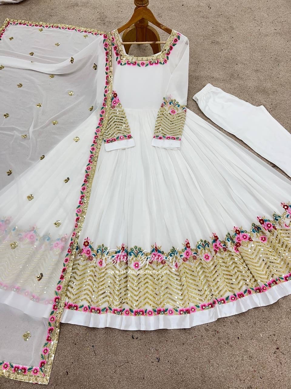 KUSHI - Floral Box Neck Georgette Anarkali