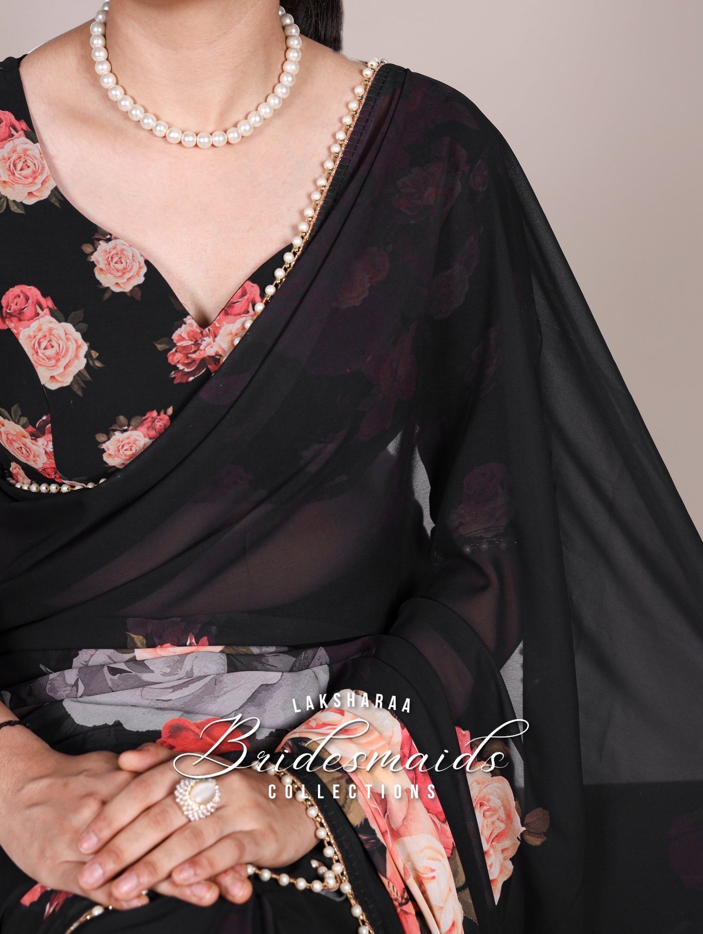 Partywear Floral Pearl Georgette Saree x Pearl Border