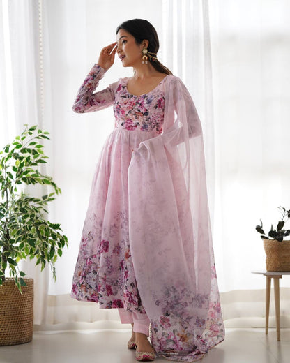 Pink Floral Anarkali Suit