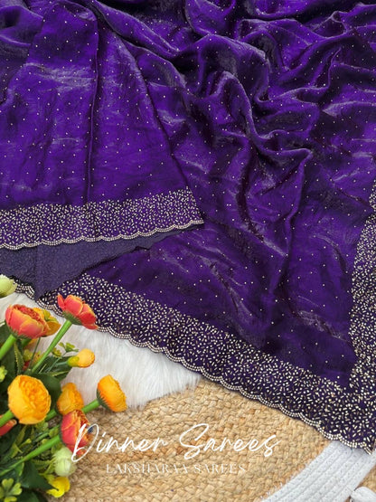 NAYLAA - Space dinner saree with stone border