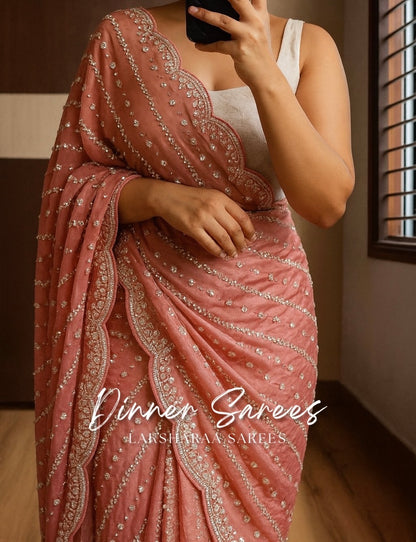 KISHAA — Premium Shimmer Stone & Sequin Dinner Saree in Pastel Series & Bold Shades