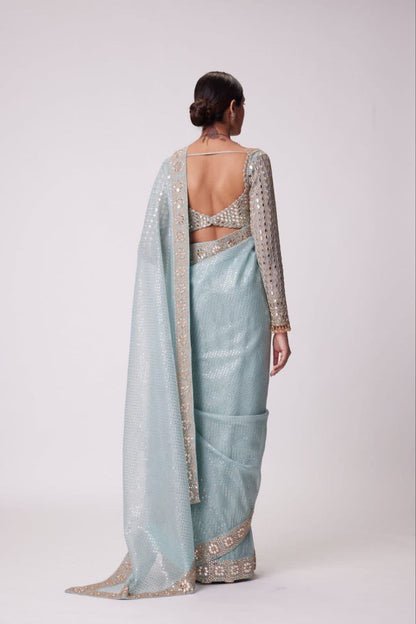 Icy Blue Partywear Designer Saree