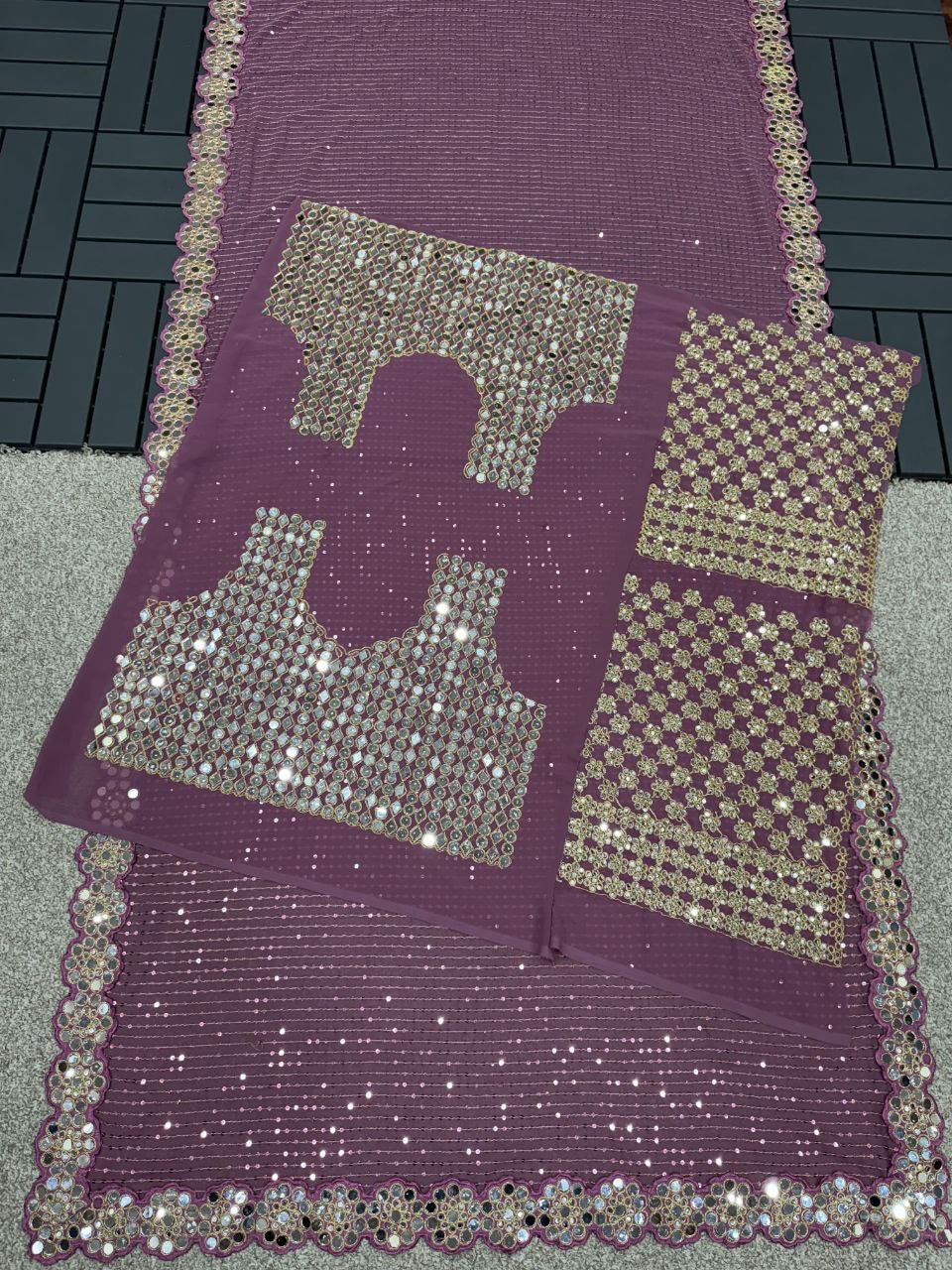 Purple Mirrorwork Designer Partywear Saree