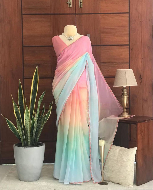 Pastel Rainbow Georgette Saree