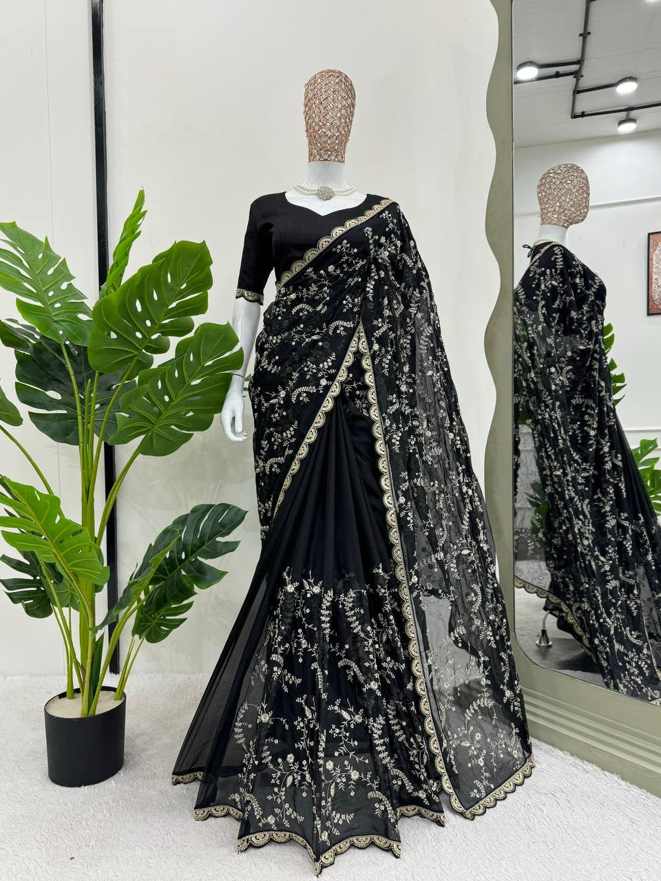 SAHANA - Premium Floral Embroidery Designer Saree