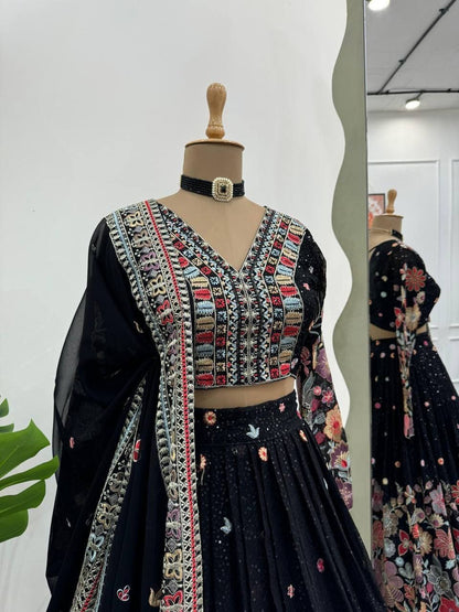 ELISHA —  Black Premium Floral Lehenga