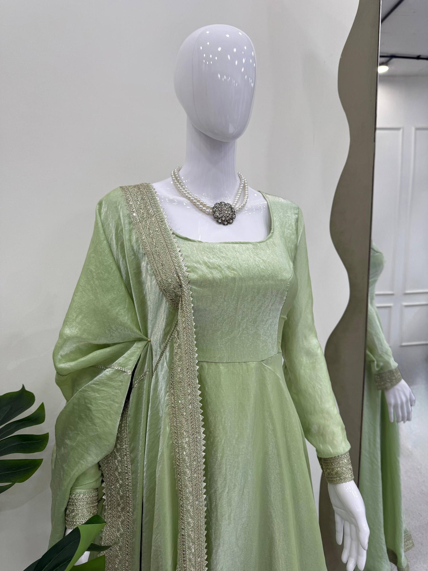 Pastel Shimmer Green Anarkali Suit