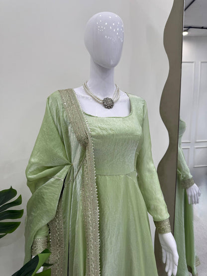 Pastel Shimmer Green Anarkali Suit