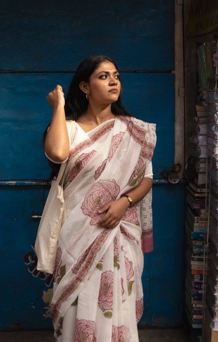 Linen Rose Saree