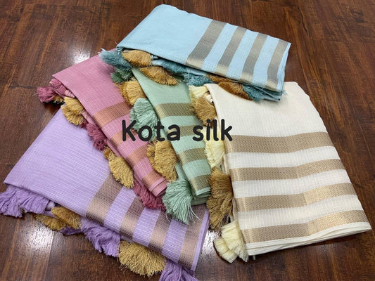 Pastel Kota Saree x Gold Zari Border