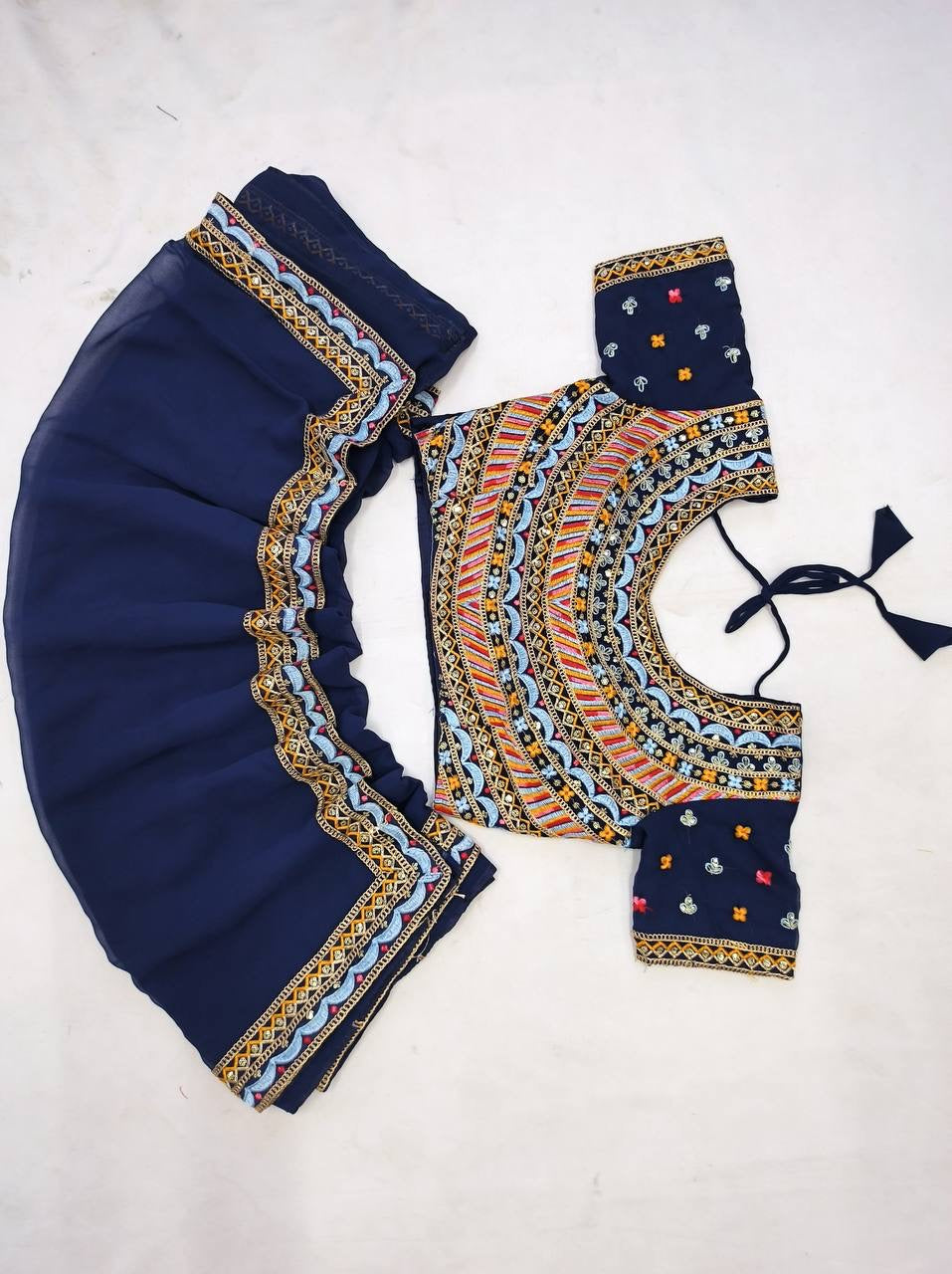 Navy Blue Readymade Saree x Stitched designer blouse