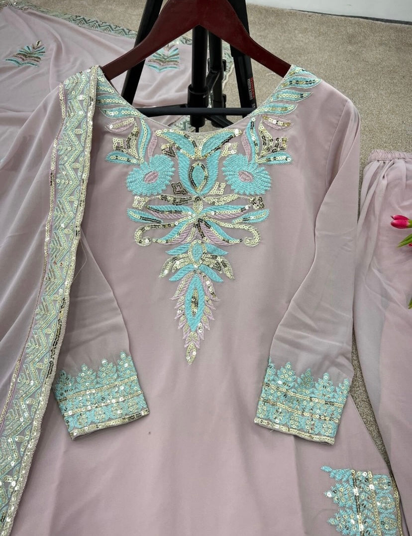 Jazmiraa Light Pink x Sky Blue Pallazo Suit