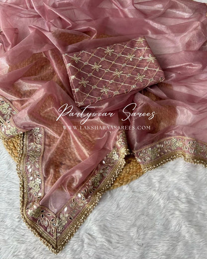 INDIRA - Shimmer Silk Saree with Grand Mirrorwork Border