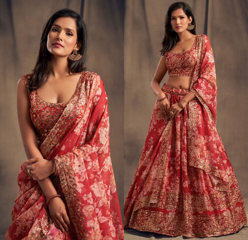 Kashmiraa Floral Georgette Lehenga