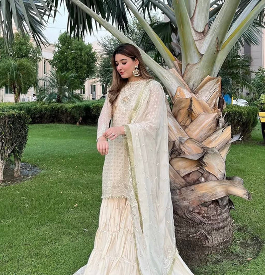 ARUSHI - Golden Beige Premium Sharara Suit