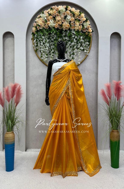 ROOPA - Soft Shimmer Silk Saree with leaf Jarkan Border