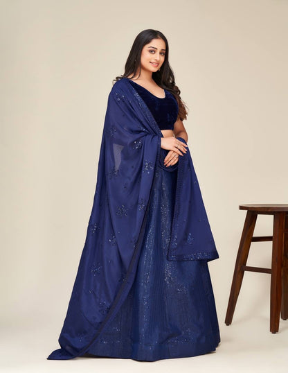 KAREENA — Premium Blue Velvet Lehenga with sparkly sequins