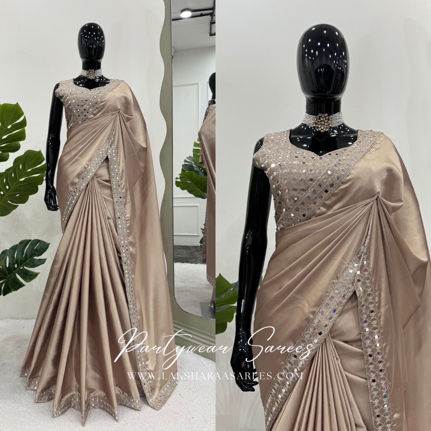 MINKA - Champagne Satin Designer Saree