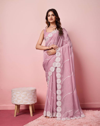 Partywear Readymade Georgette Saree - in soft shades