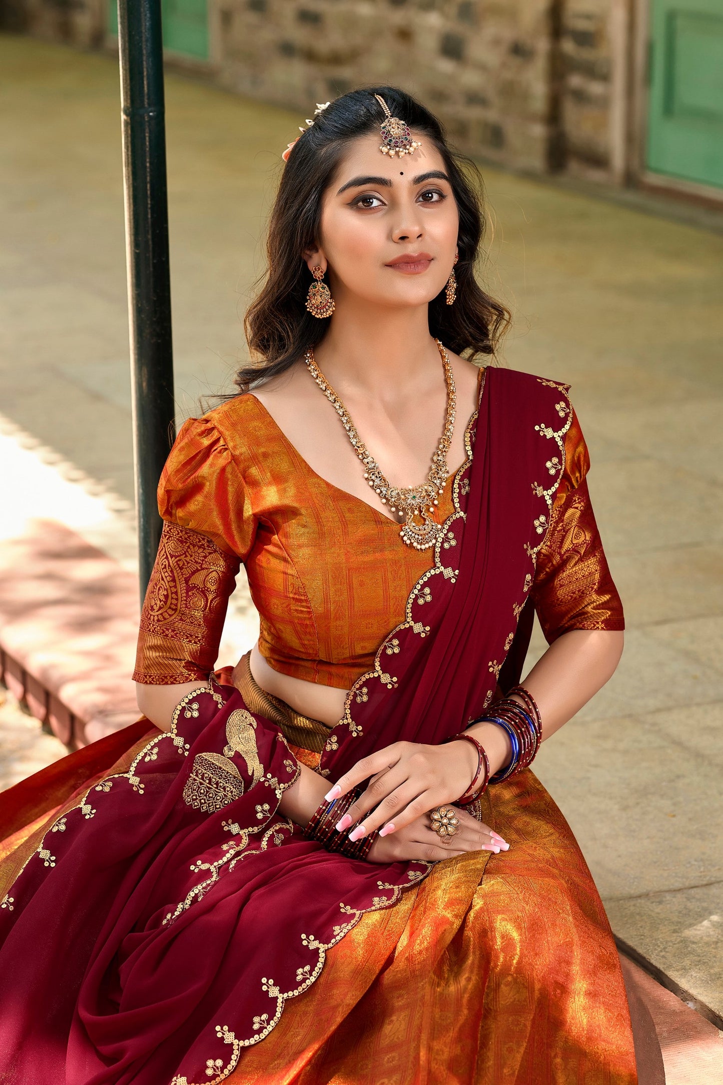 Meenaxi - Half Sarees Kanchi Banarasi Lehenga