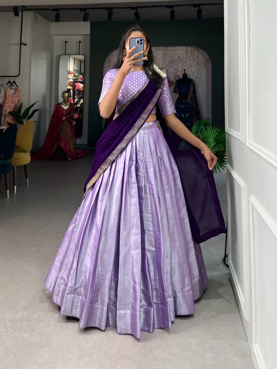 Lilac - Half Sarees Kanchi Banarasi Lehenga