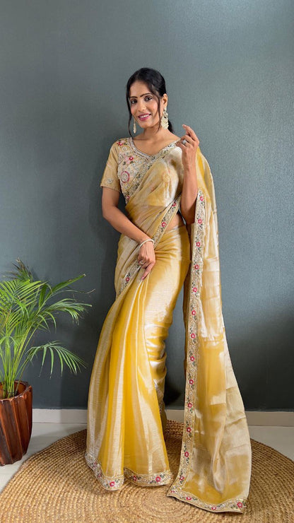 Shimmer Partywear Readymade Georgette Saree - in soft shades