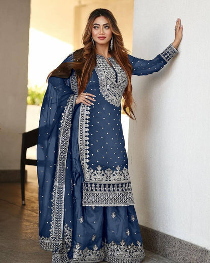 SAMRAT - Sharara Suit x Silver Embroidered work