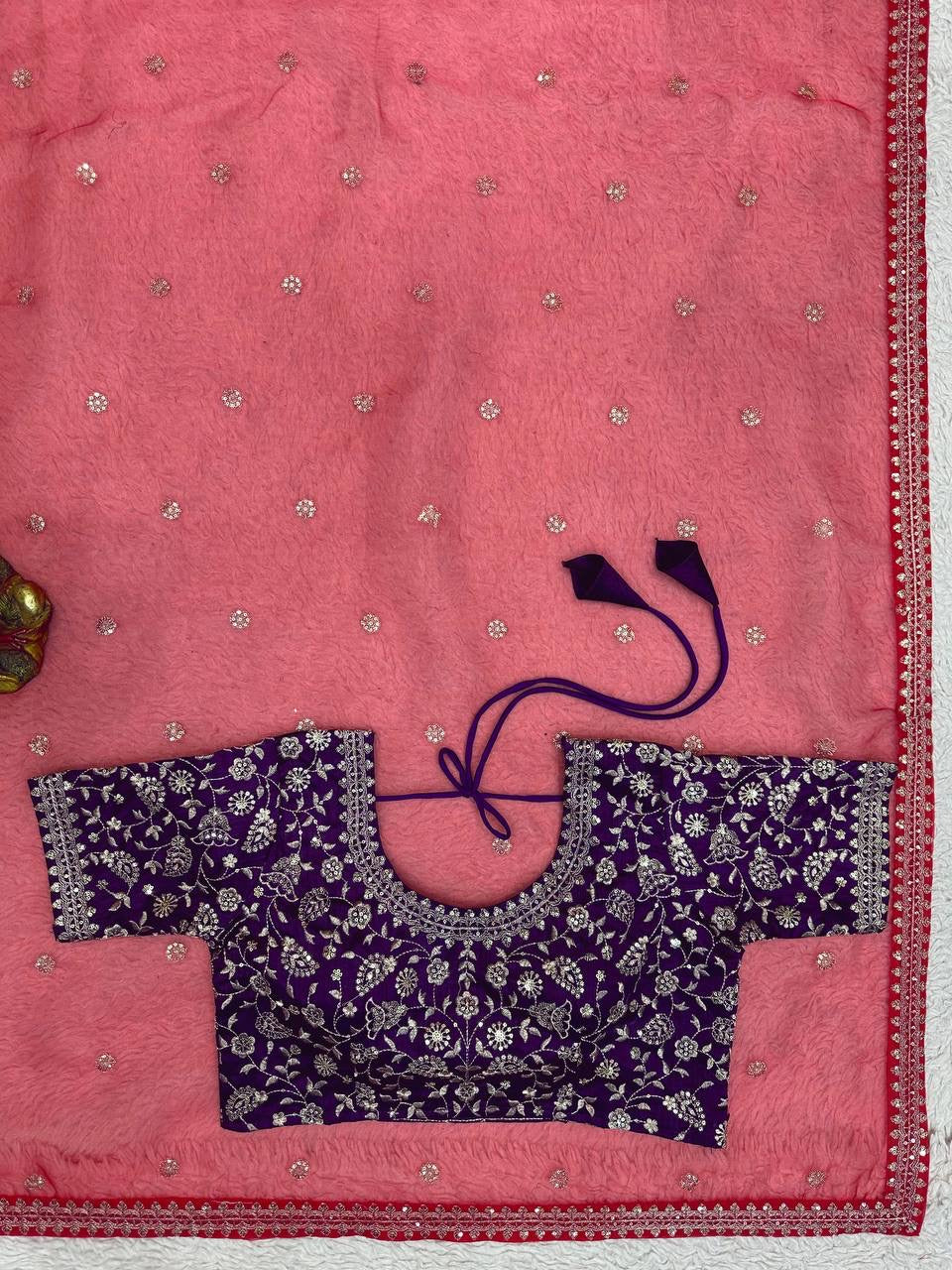 RICHA - Red Georgette Saree x Purple Designer Blouse