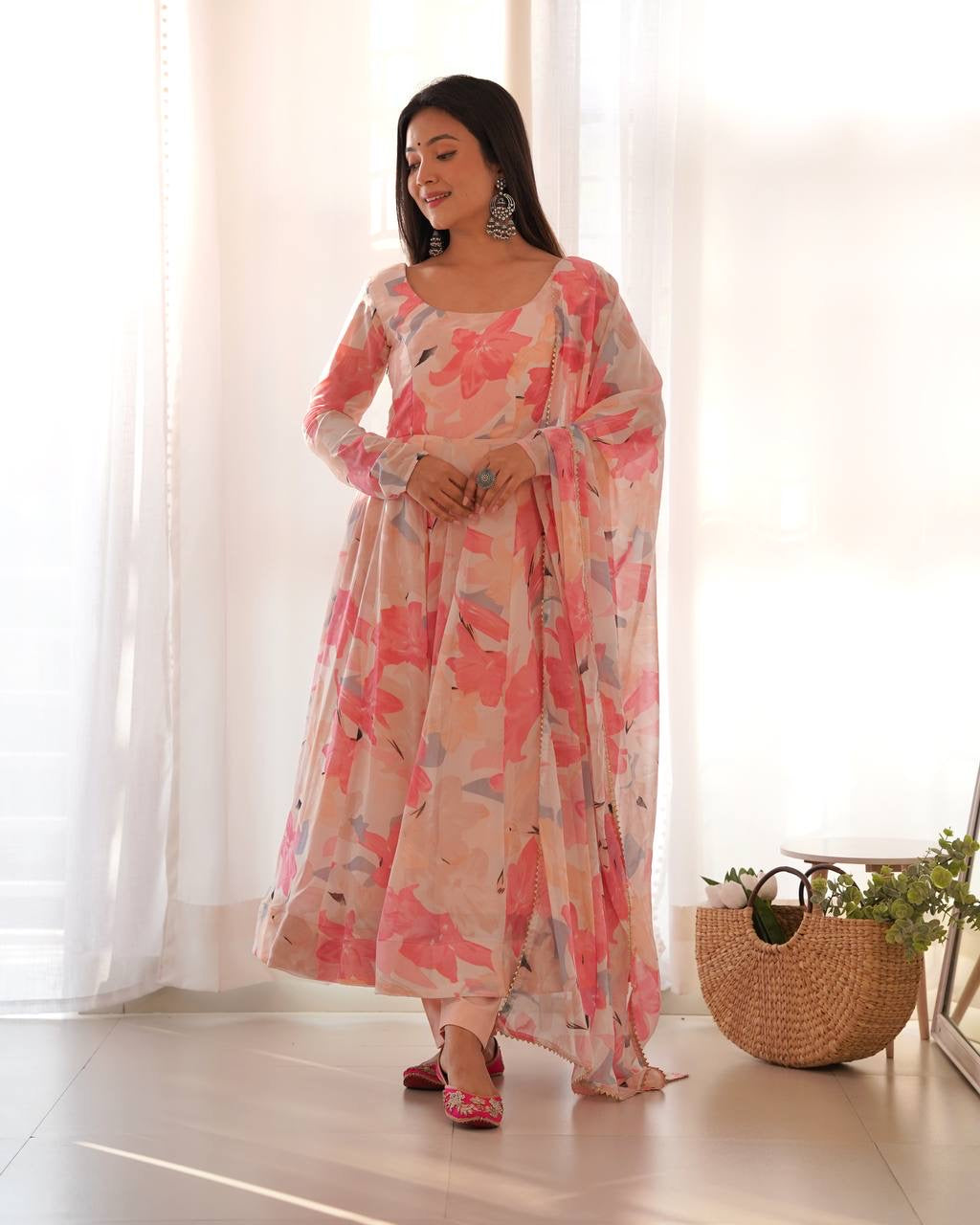 Baby Pink Floral Anarkali Suit