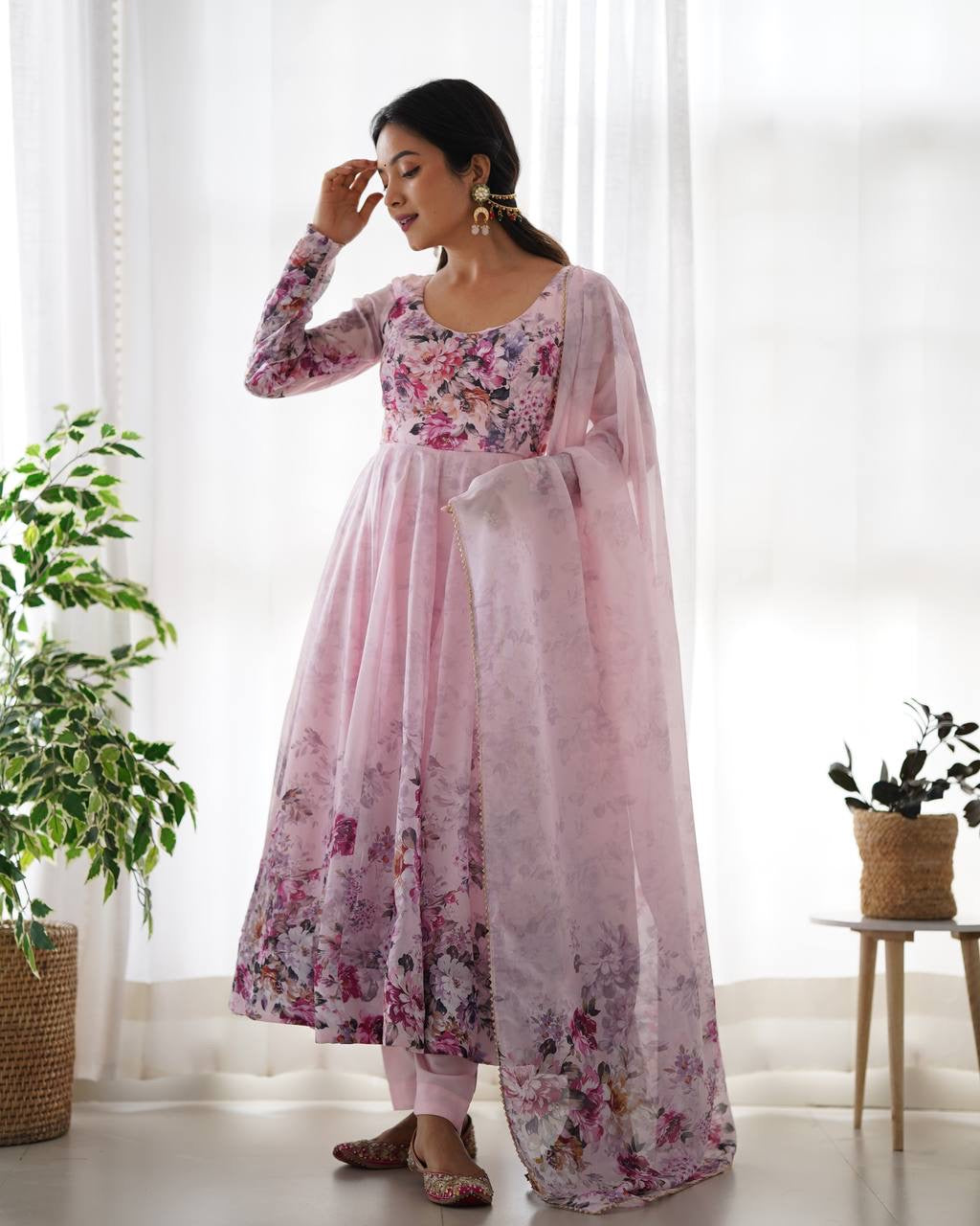 Pink Floral Anarkali Suit