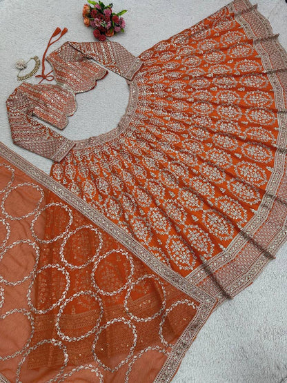 KAYAL - Premium Dark Orange Dori work lehenga x Grand Blouse