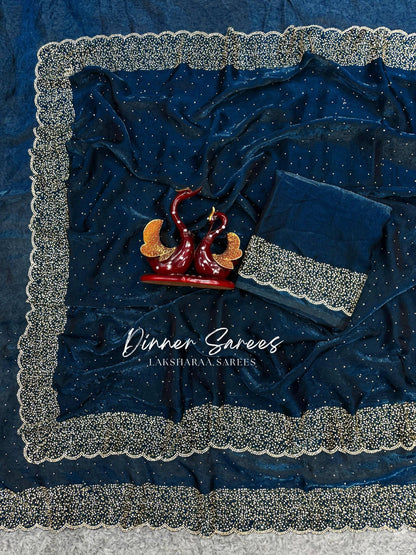 NAYLAA - Space dinner saree with stone border