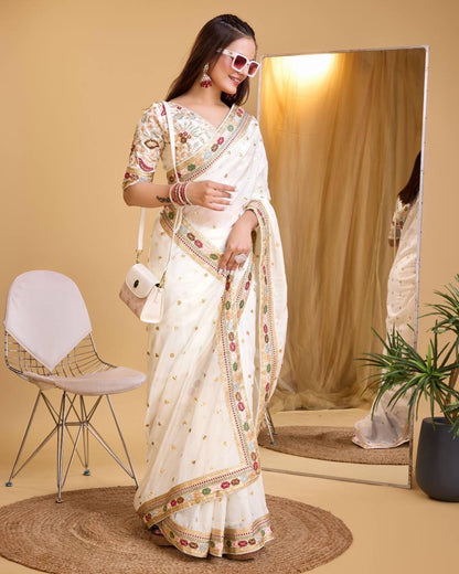 Ahana Tabby Organza Silk Saree with beautiful borders