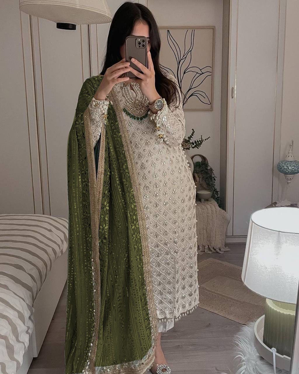 AMEERA-  Pakistani Suit x Contrast Duppata - Laksharaa Sarees