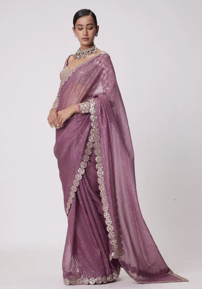 Purple Mirrorwork Designer Partywear Saree