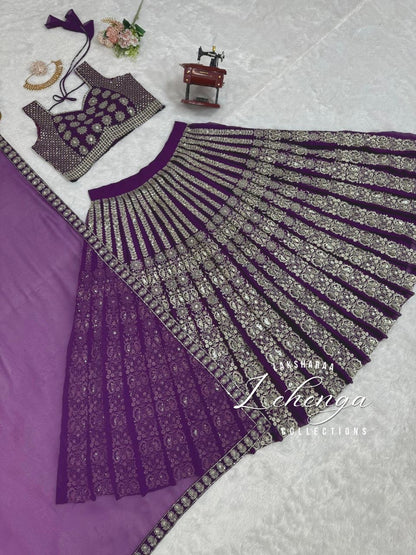 PENELOPE — Purple Georgette Embroidered Lehenga