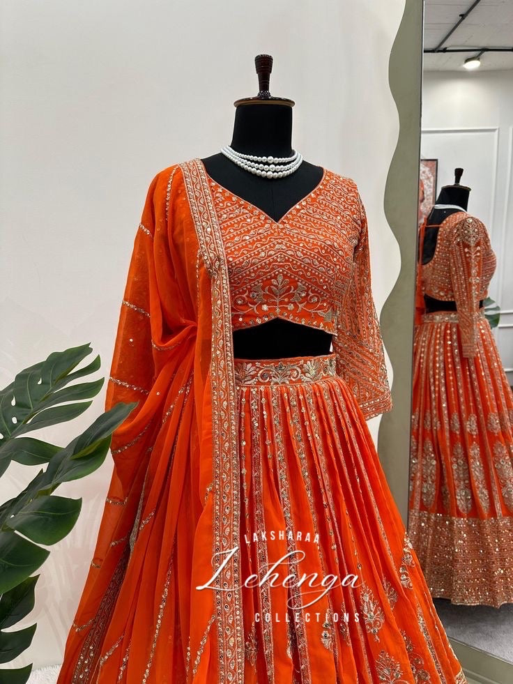 VINALI - Premium Orange Georgette Lehenga