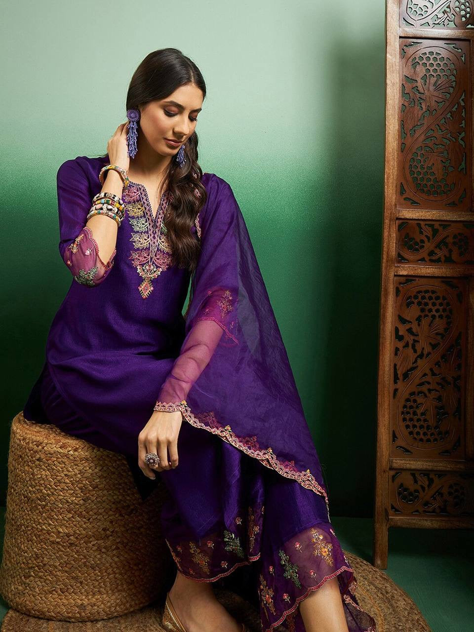 Premium Purple Kurti Set x Grand Neckline