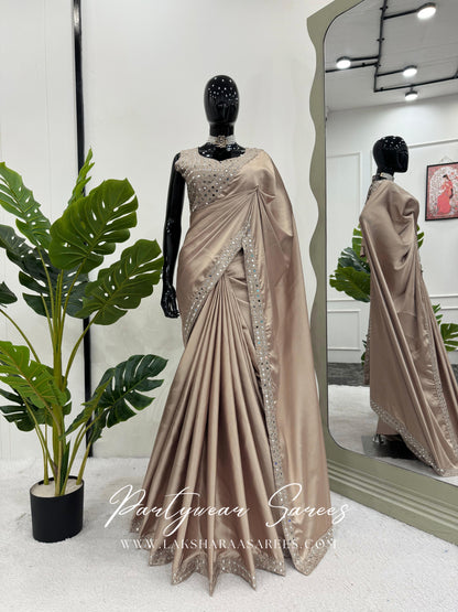 MINKA - Champagne Satin Designer Saree