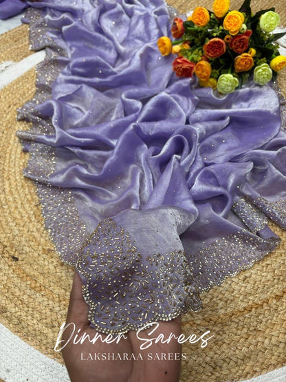 NAYLAA - Space dinner saree with stone border