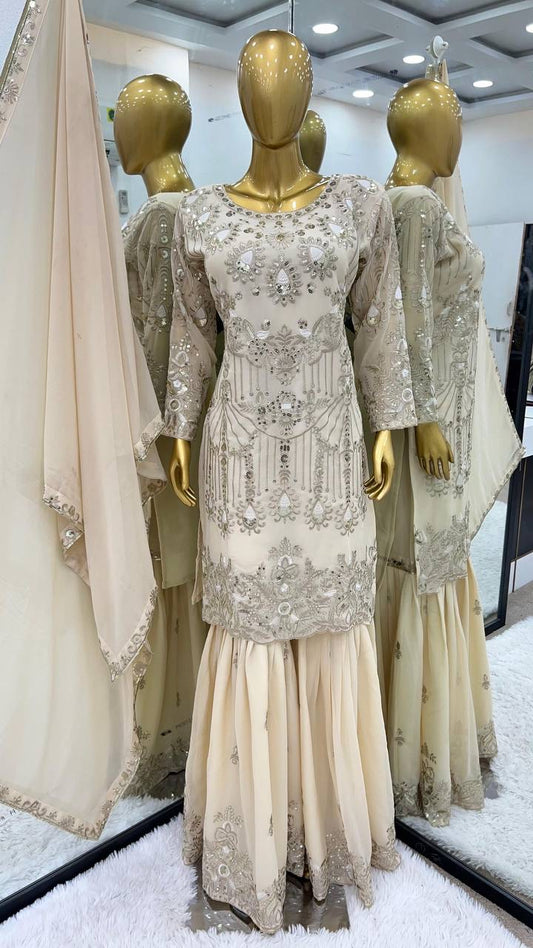 Beige Cream Premium Sharara Suit