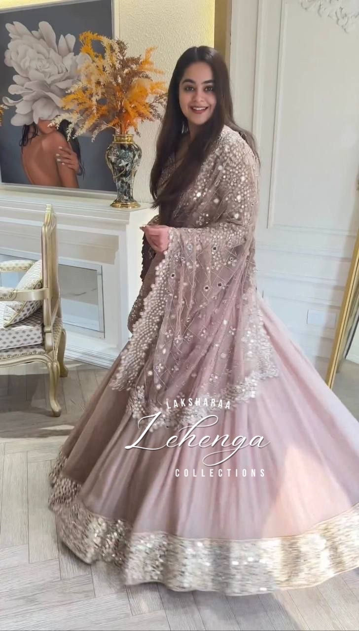 SAVITAA - Mauve Pink x Silver Georgette Lehenga with Stunning Duppata