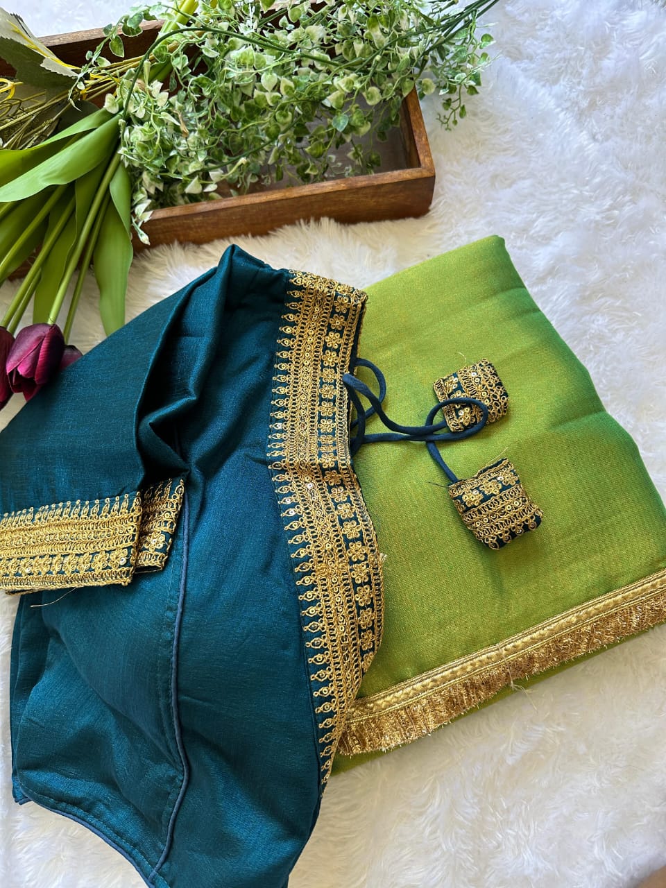 SANTOSHI - Soft Tissue Saree x Readmade Blouse