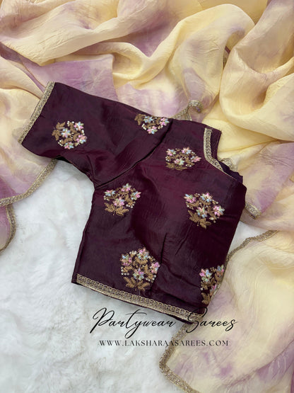 JAZMIN - Soft Tissue Saree x Floral Readymade Blouse