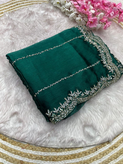 SARIKA - Premium shimmer silk saree with stone border