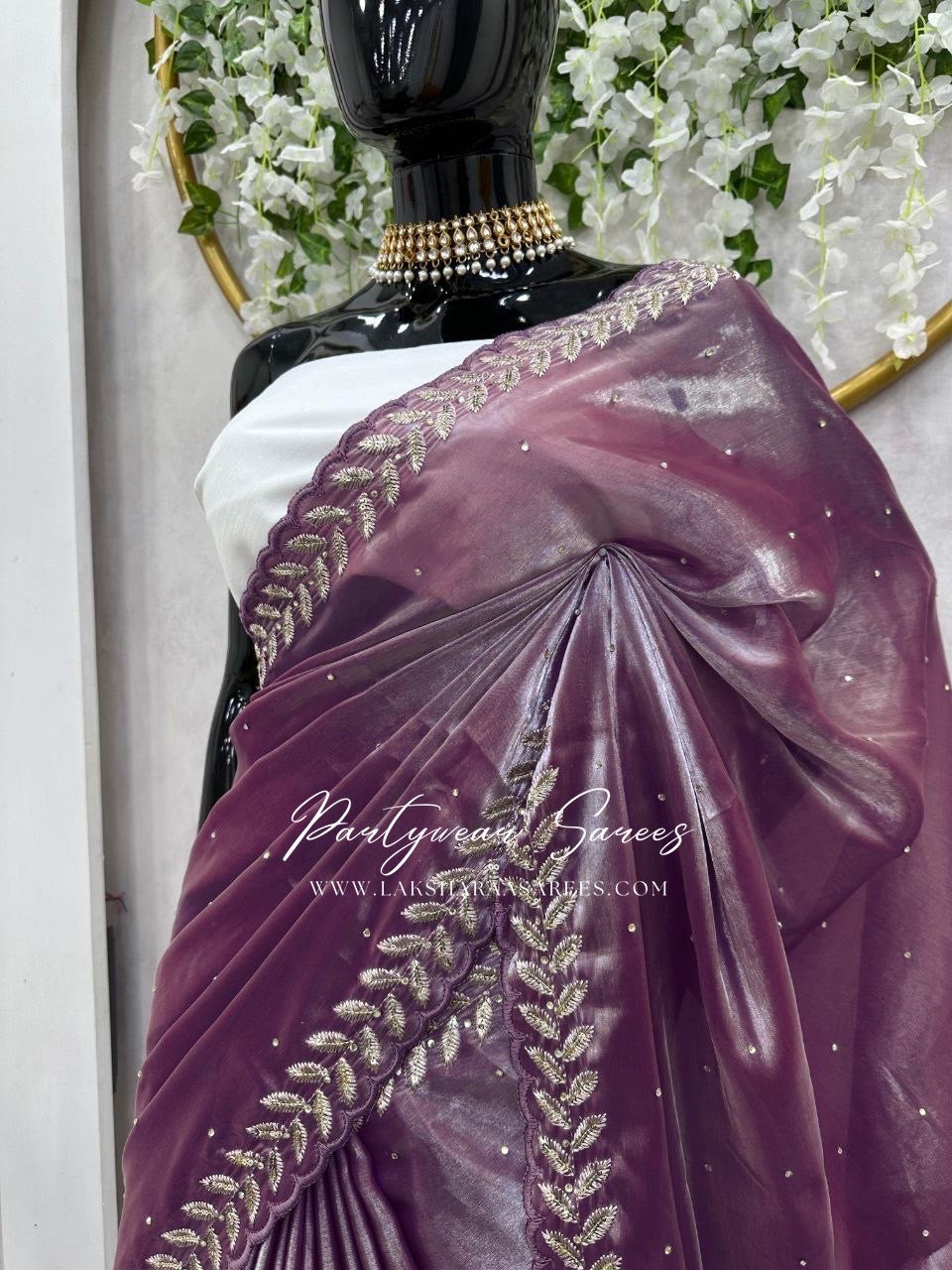 ROOPA - Soft Shimmer Silk Saree with leaf Jarkan Border