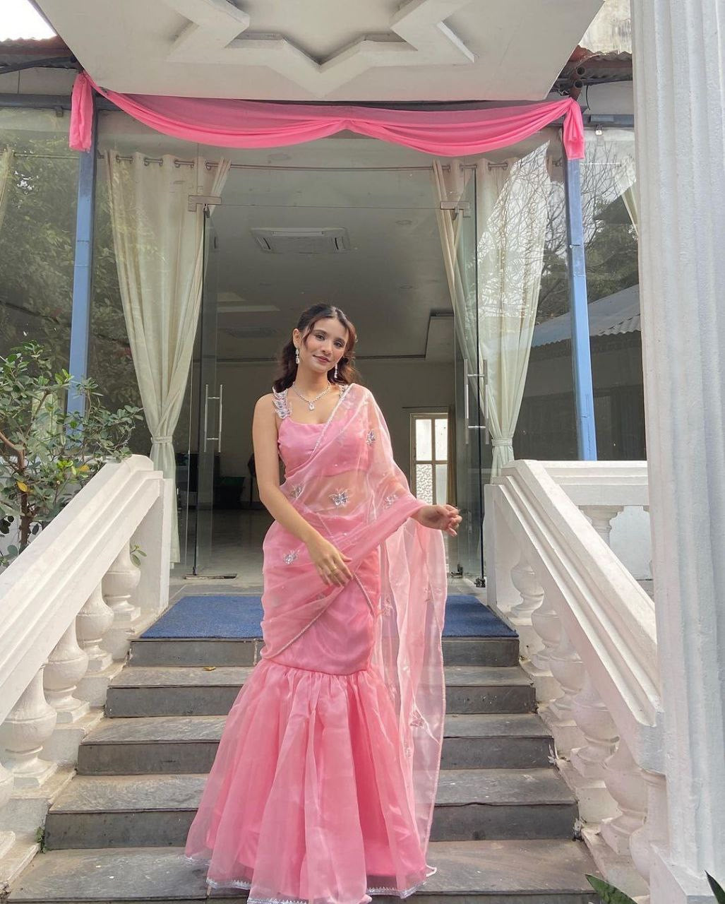 Dreamy Pink Mermaid Skirt Half Saree / Lehenga