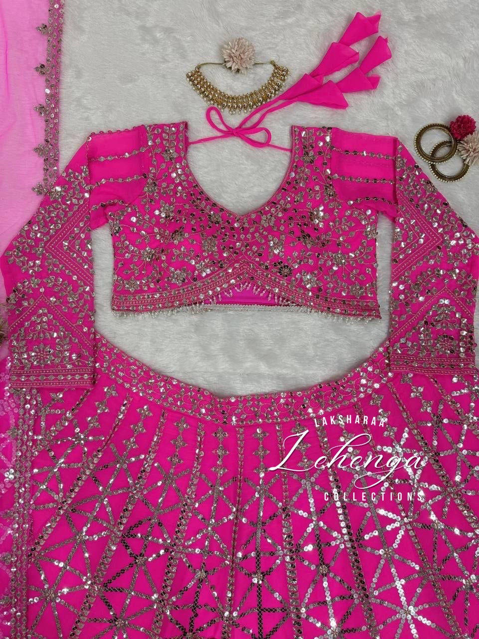 HAZEL — Hot Pink Grand Embroidered Lehenga